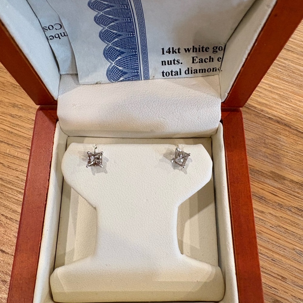 Solid 14K White Gold Princess Diamond Studs 0.48ct